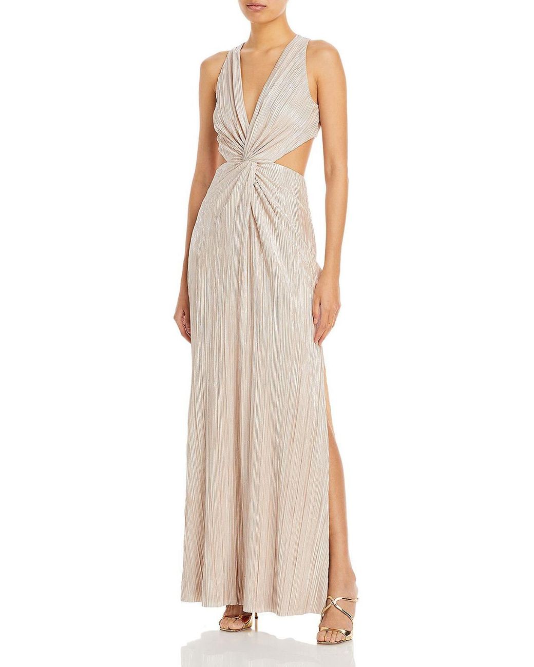 Aqua Metallic Long Evening Dress in Natural | Lyst