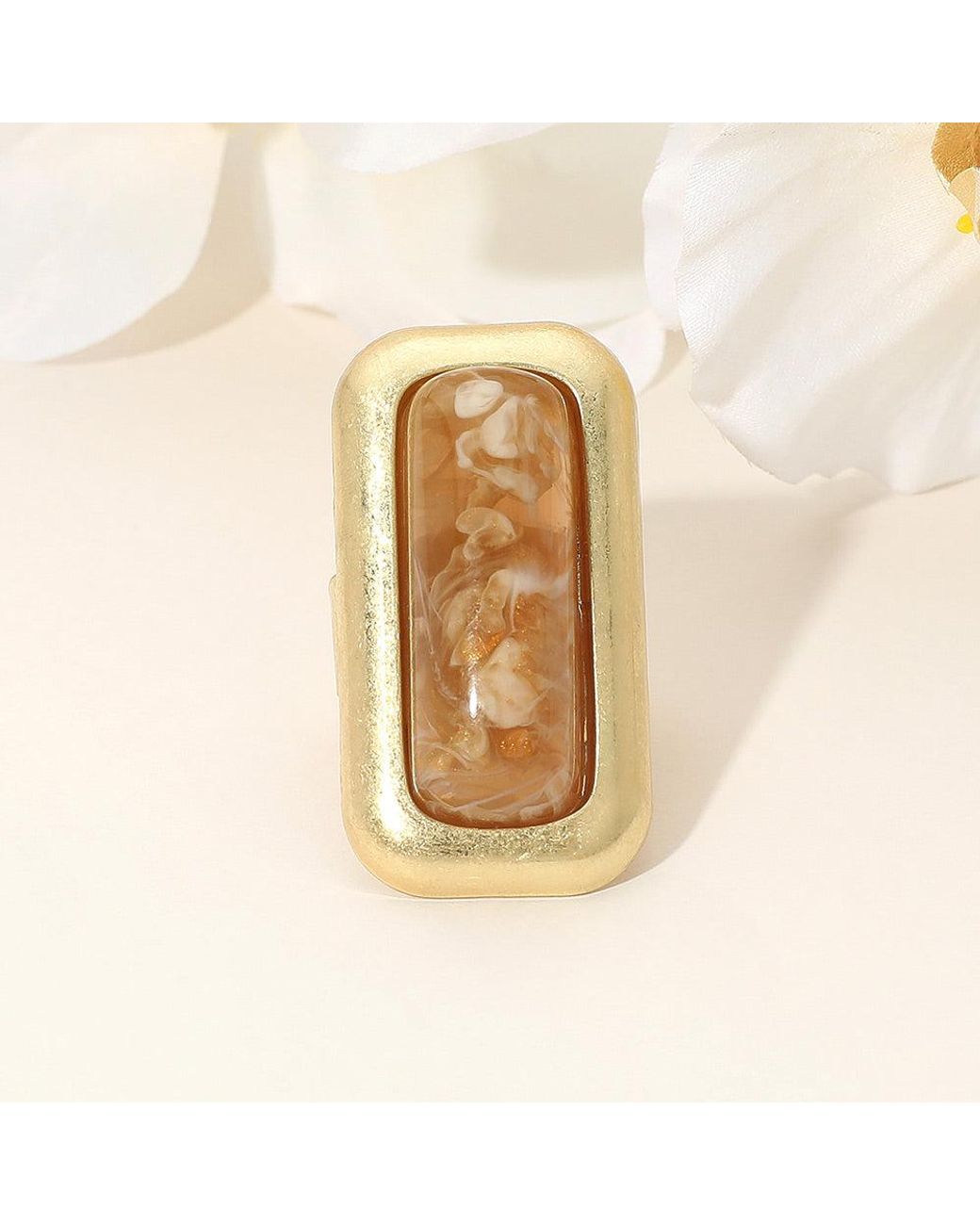 Fashnzfab Metallic Bold Rectangular Natural Stone Stretch Ring
