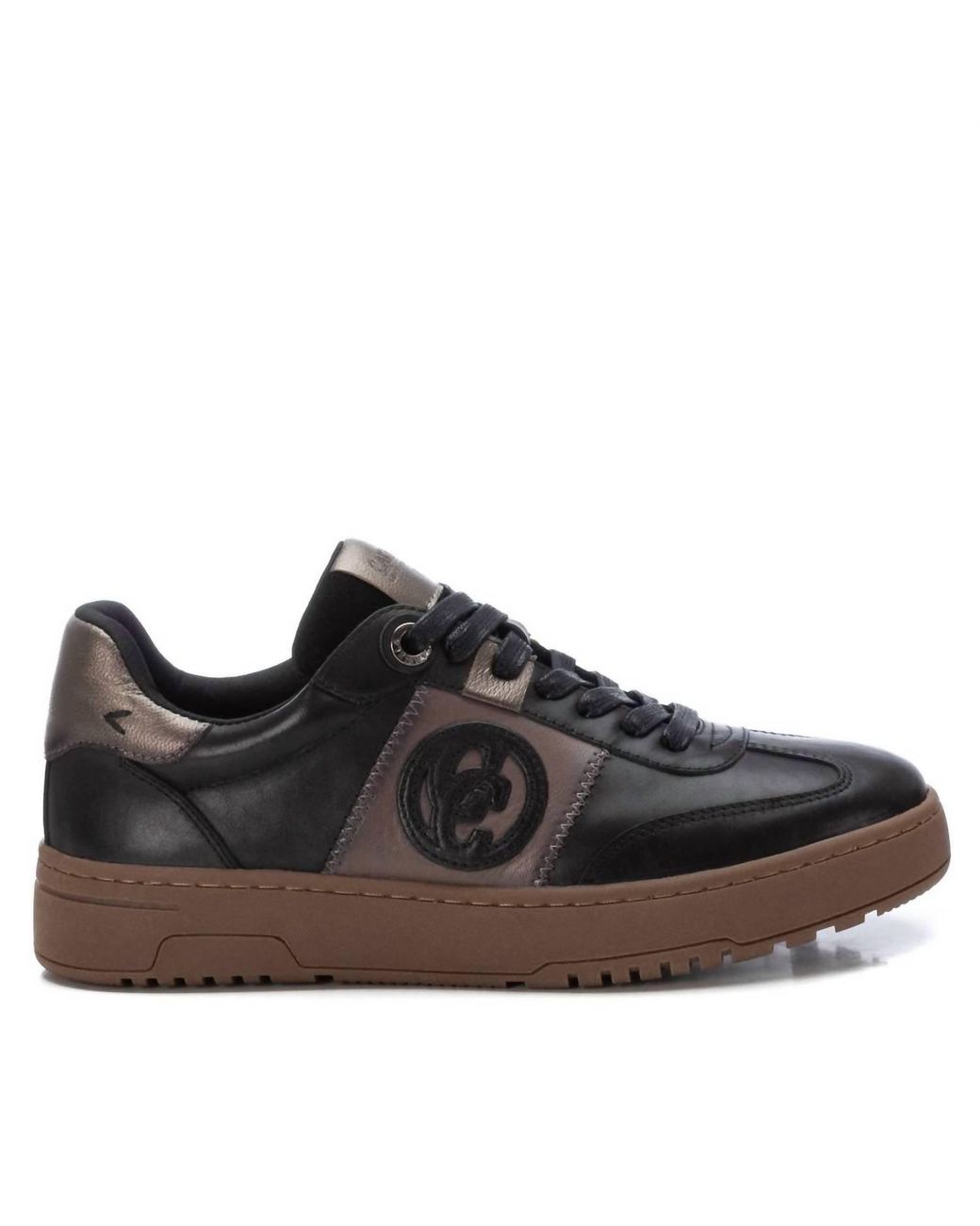 Xti Black Leather Trainer Sneakers