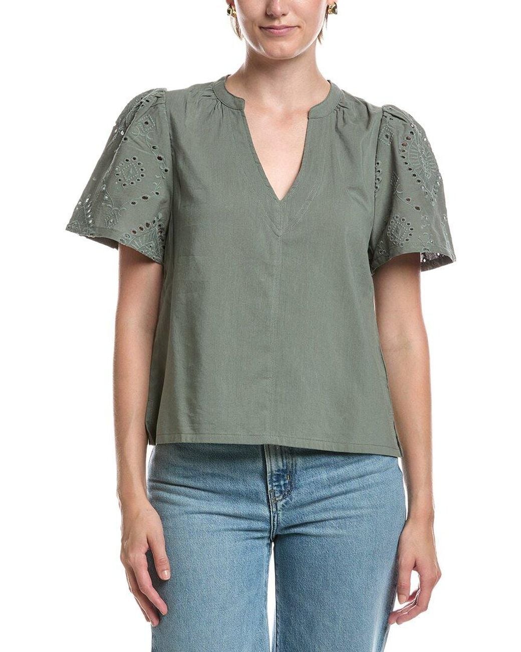 Splendid Green Eyelet Top