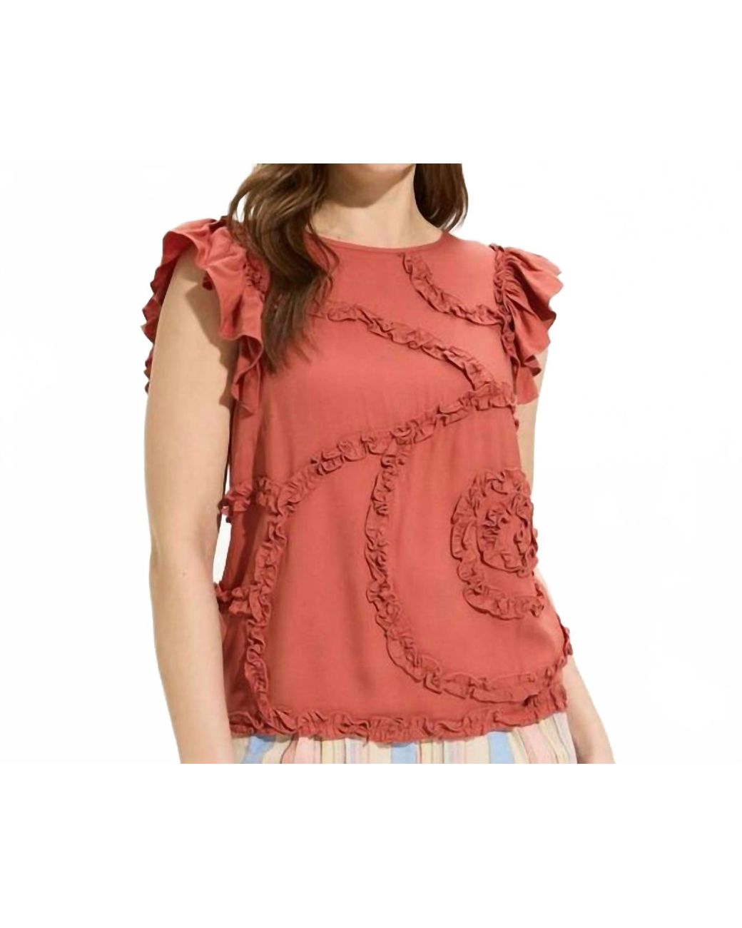 Fdj Red Flutter Sleeve Top