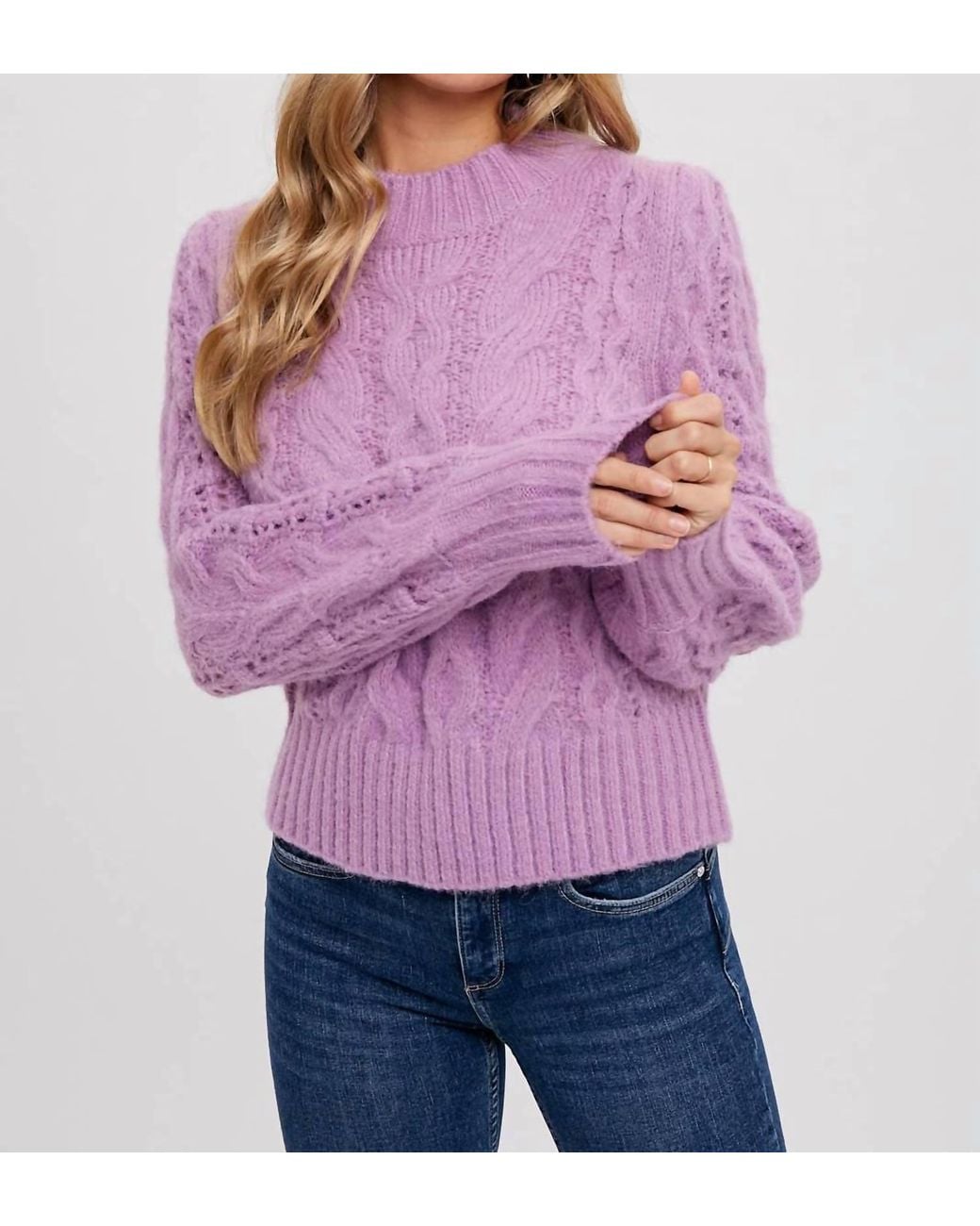 Bluivy Purple Puff Sleeve Cable Pullover
