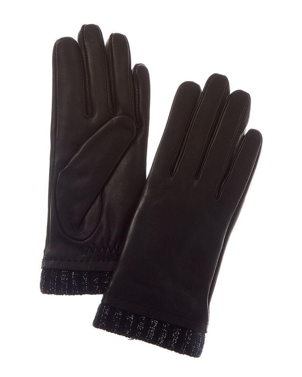 Sofiacashmere Black Cashmere-Lined Nappa Leather Gloves
