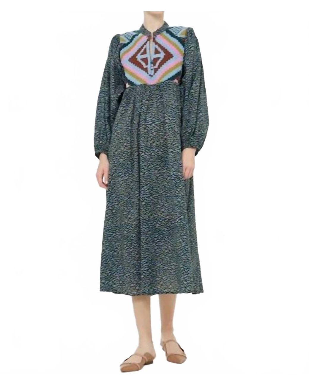 Oliphant Mandarin Balloon Sleeve Midi Dress in Blue | Lyst