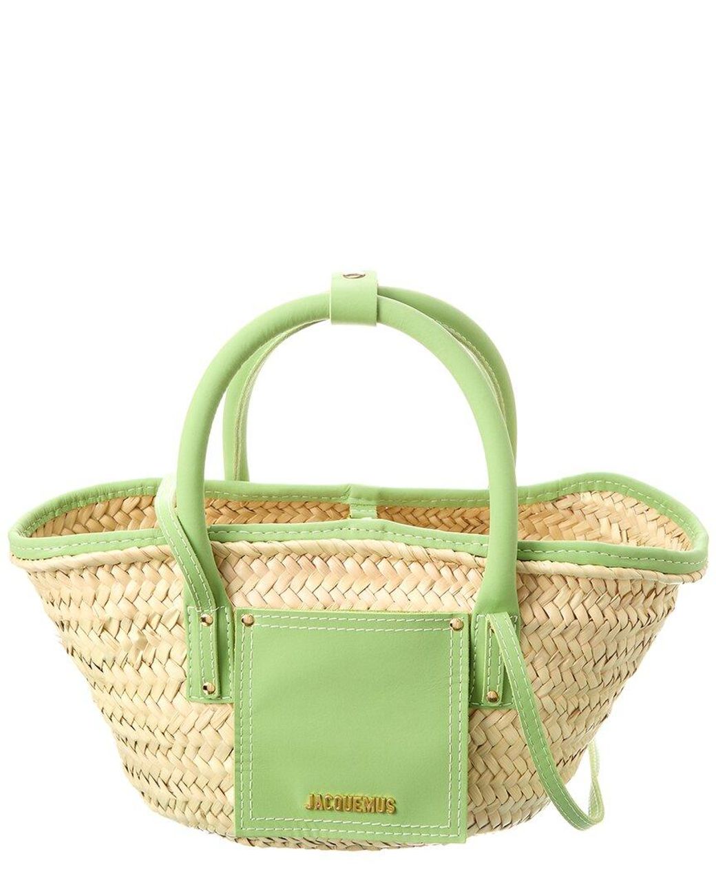 Jacquemus Le Petit Panier Soli Straw & Leather Tote in Green | Lyst