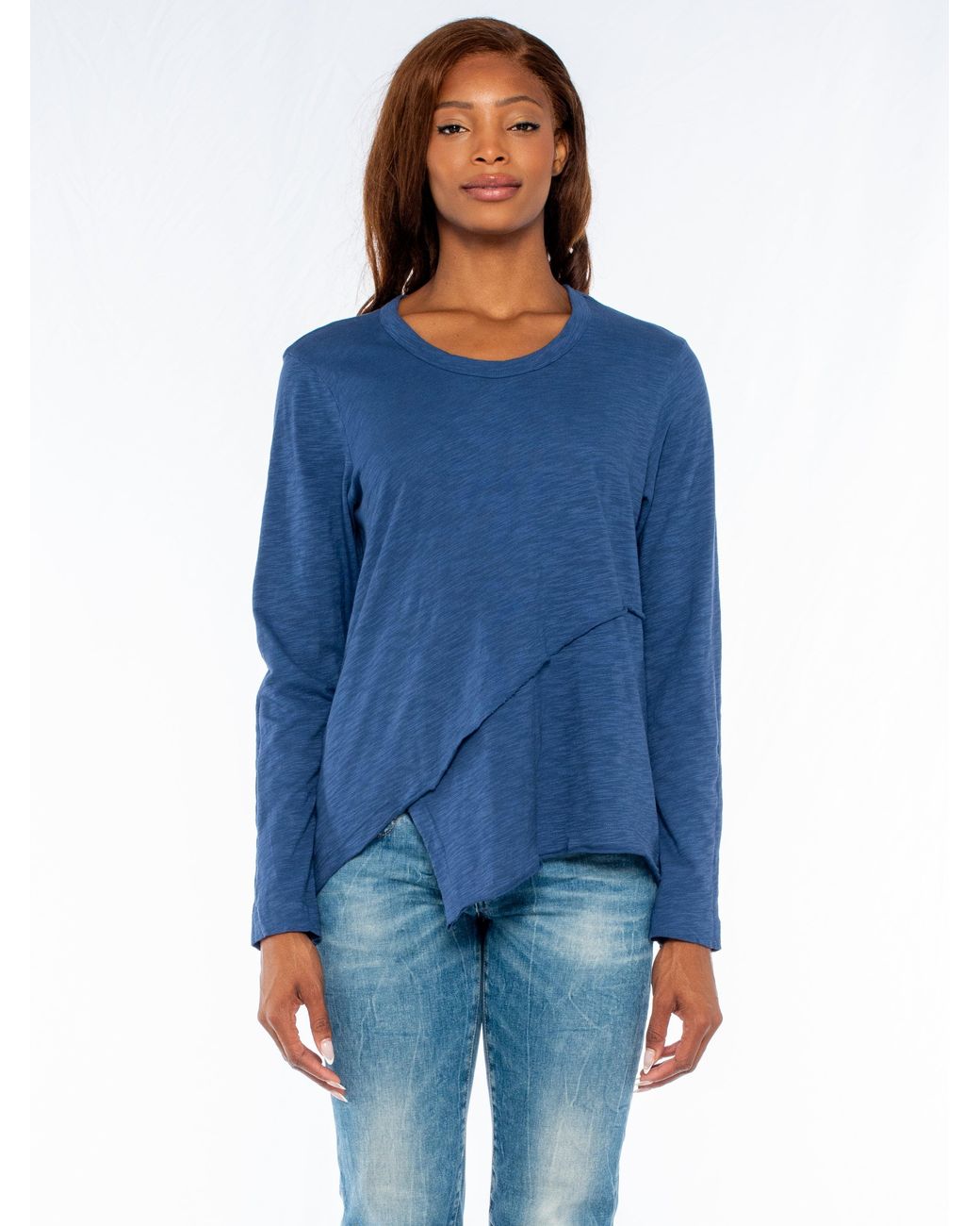Wilt Blue Crew L/S Easy Crossover Hem