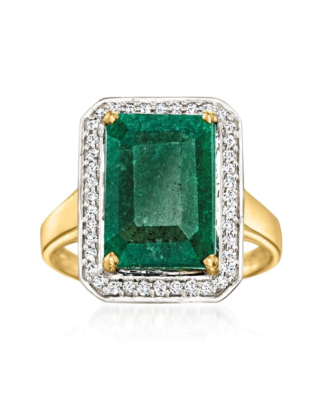 Ross-Simons Green Emerald And Diamond Ring