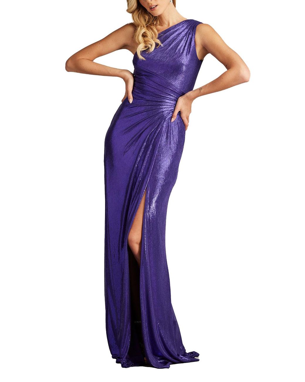 【Tadashi Shoji】Gaelia One Shoulder Draped llic Gown Tadashi Shoji Gaelia One Shoulder Draped Metallic Gown in