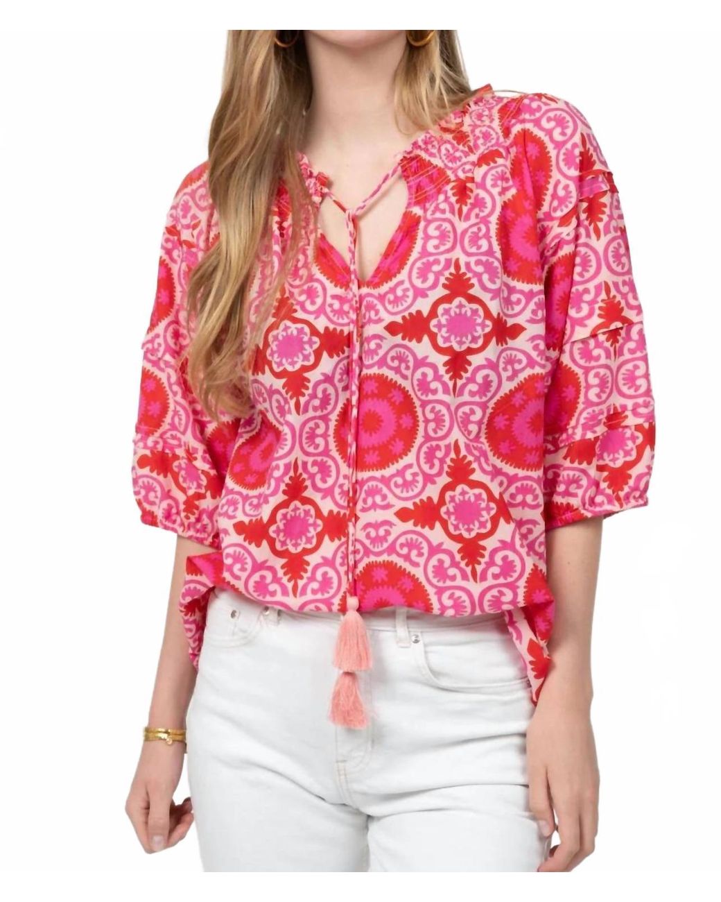 Ivy Jane Red Tile Print Top