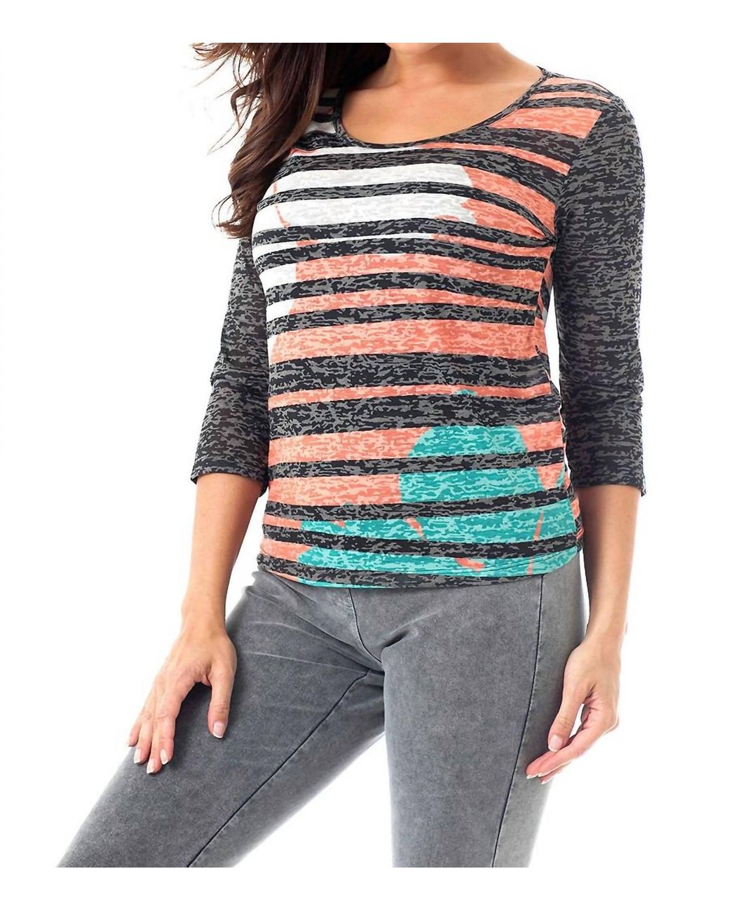 Angel Gray Baseball Stripe Top