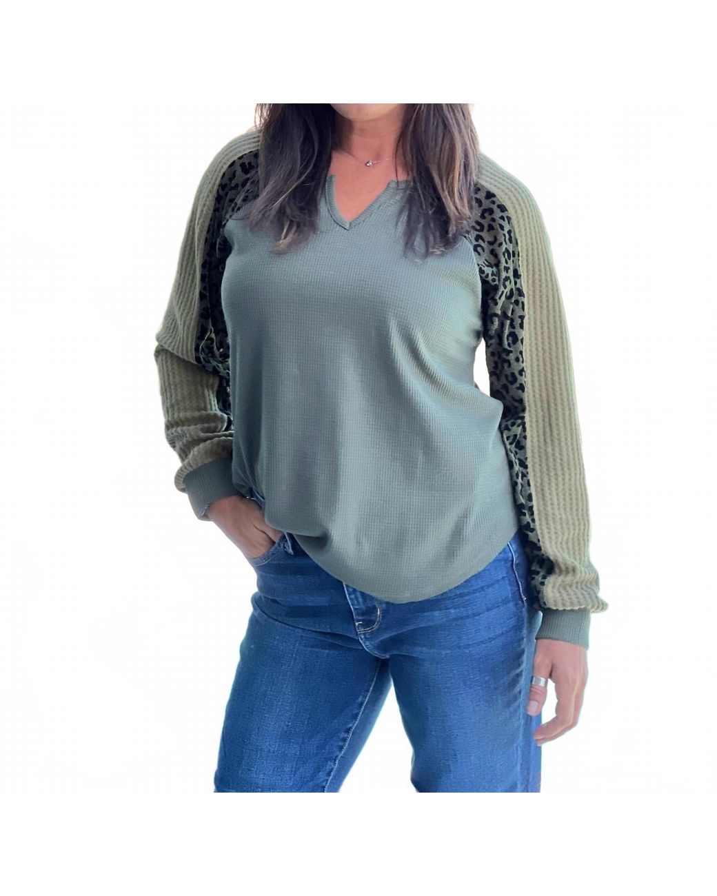 Kori Blue Mixed Messages Leopard Top