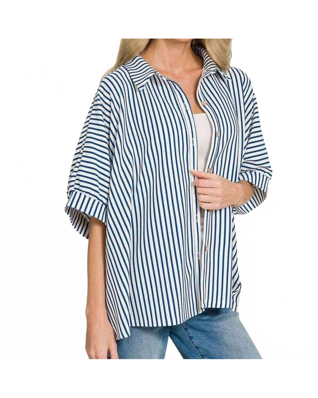 Zenana Blue Addison Button Down Shirt