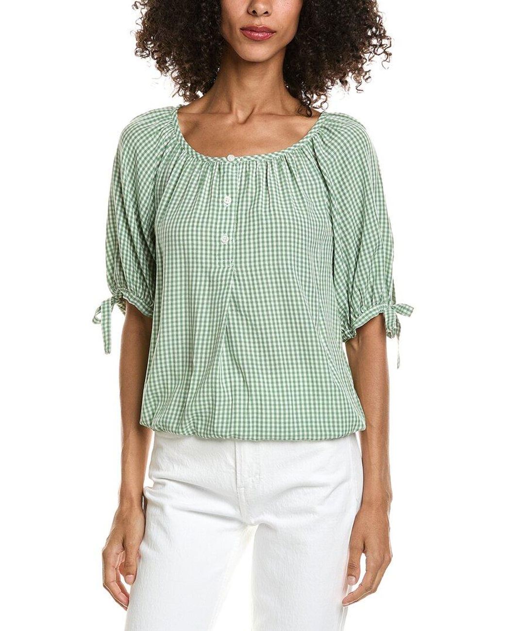 Max Studio Green Bubble Button Tie Sleeve Blouse