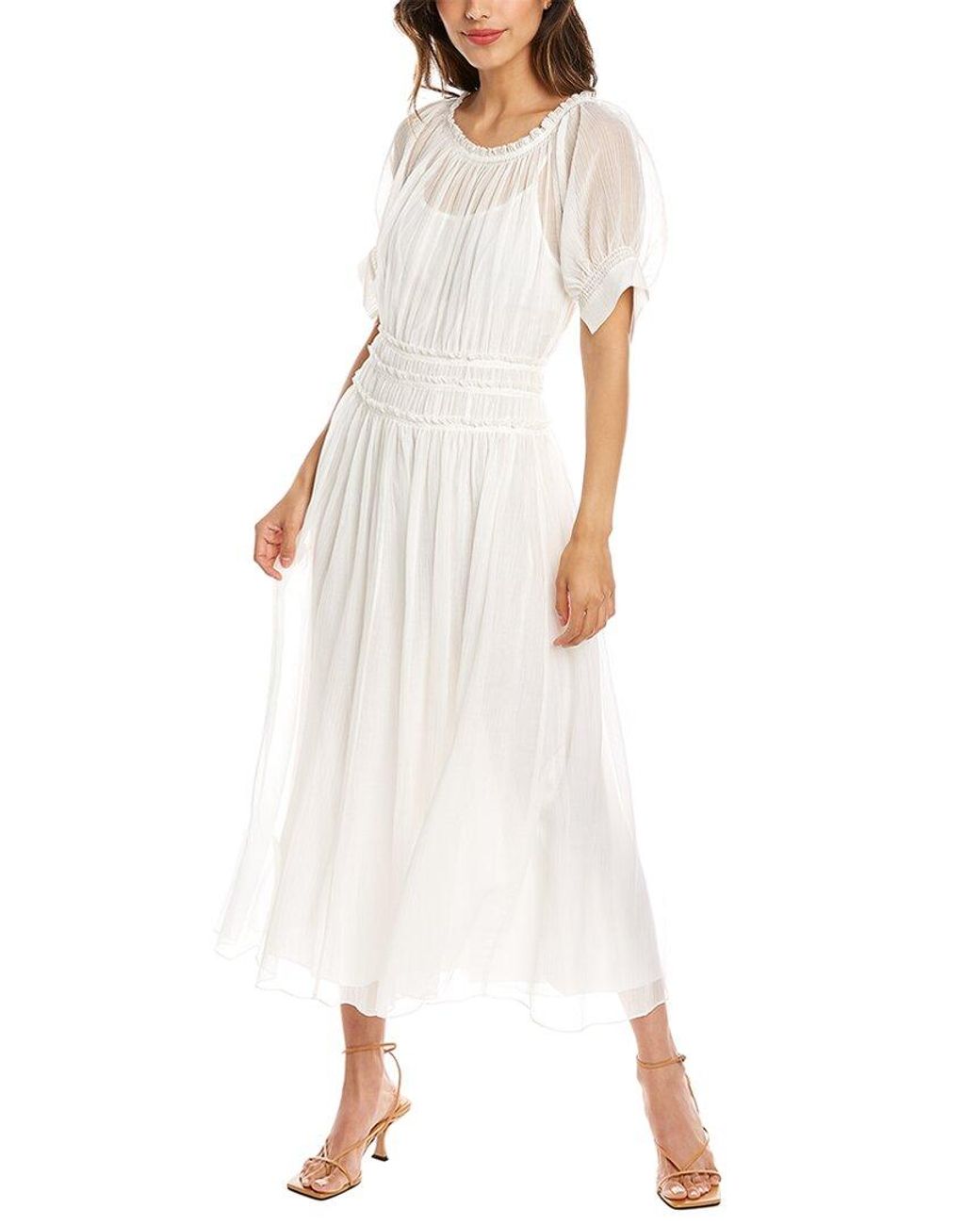 Rebecca Taylor Pleated Silk-blend Midi Dress in White | Lyst