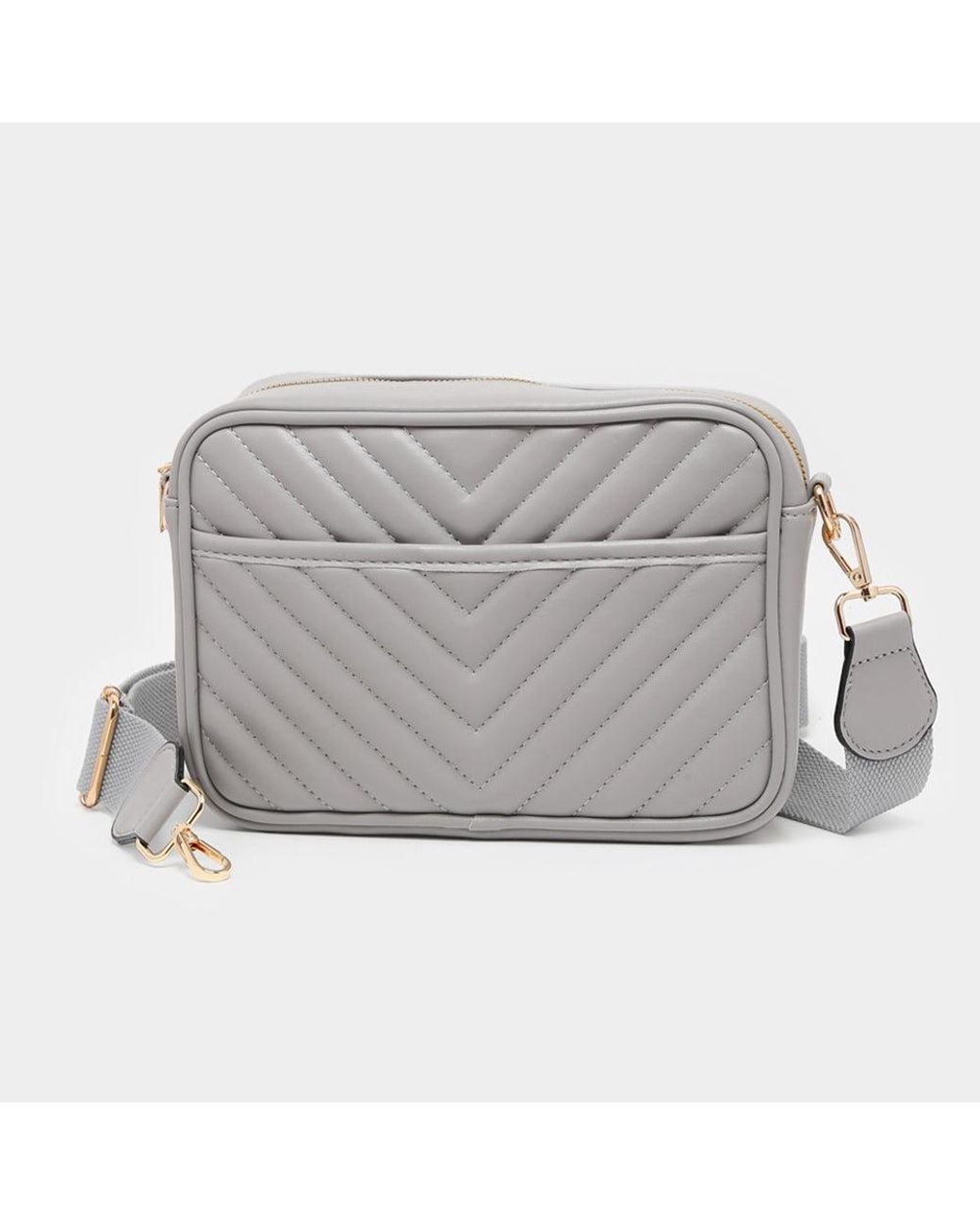 Fashnzfab Gray Chevron Patterned Rectangle Crossbody Bag