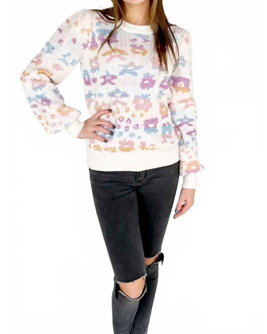 Fate White Leopard Sweater