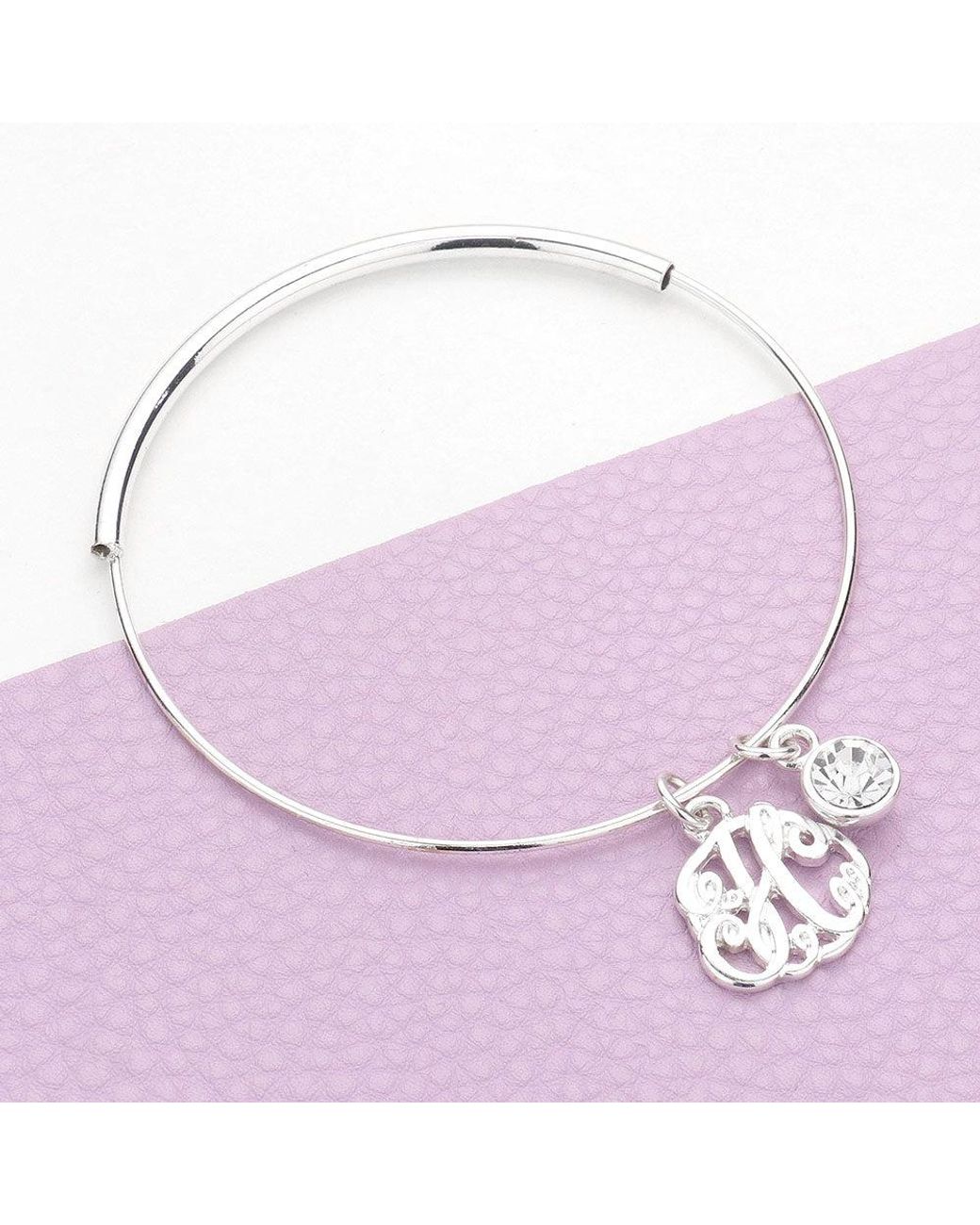 Fashnzfab Purple H- Initial Monogram Bangle Bracelet