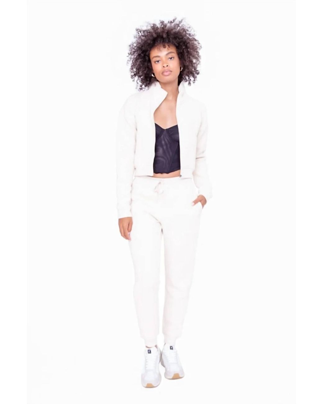 Mono B White Quilted Cropped Zip-Up Jacket