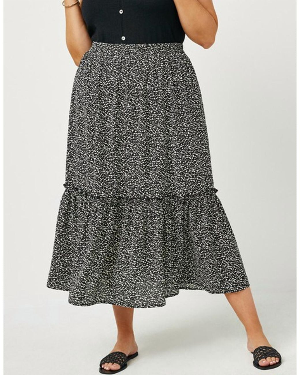 Hayden LA Dotted Tiered Midi Skirt in Gray Lyst — free download
