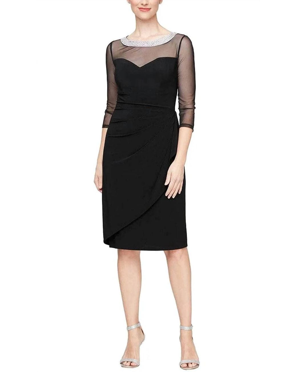 Alex Evenings Sheath Crepe Midi Dress in Black | Lyst