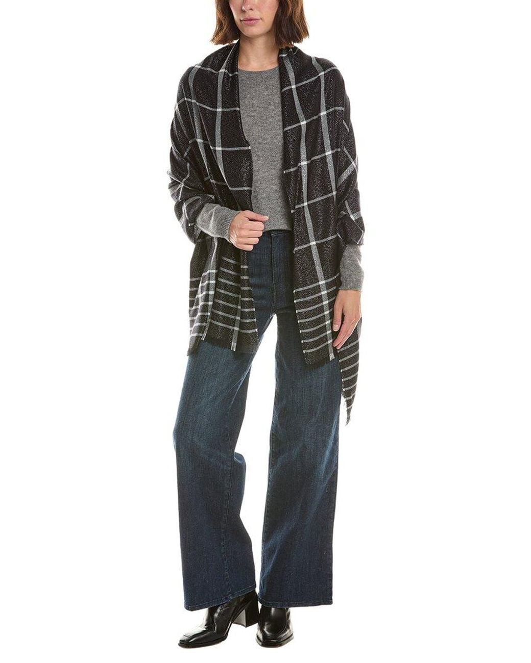 Brooks Brothers Black Bordered Windowpane Wool-Blend Wrap