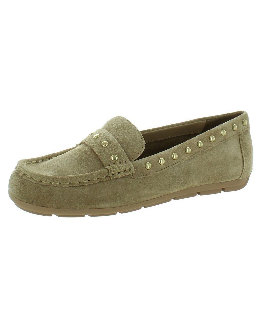 Anne Klein Ofeena Suede Studded Penny Loafers in Green Lyst