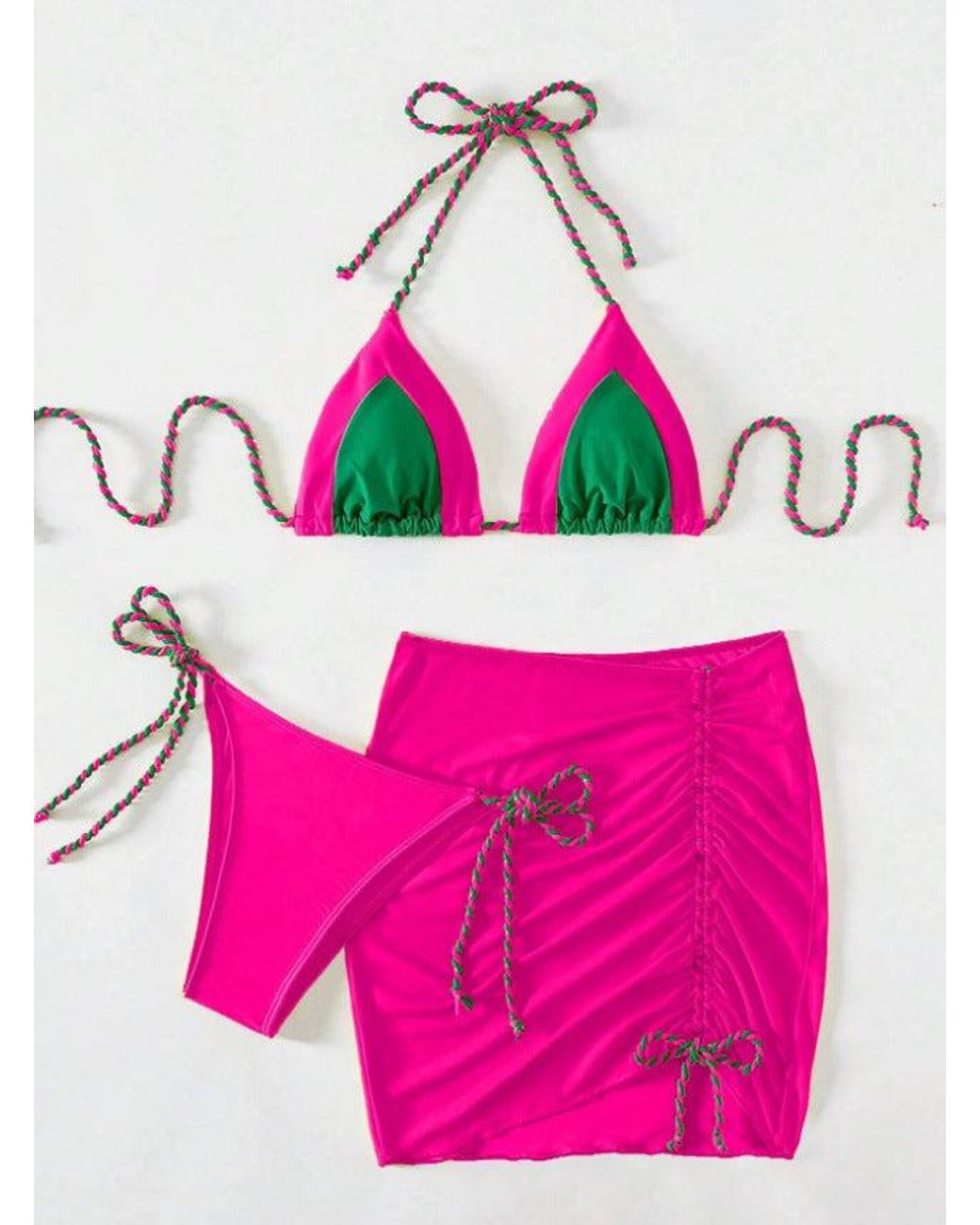 TRUEDAMES Pink 3 Piece Bikini Swimsuit Split Swimsuit Bikini