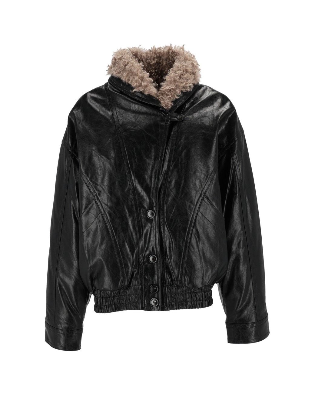 ELEH Black Glossy Shearling Collar Cropped Jacket