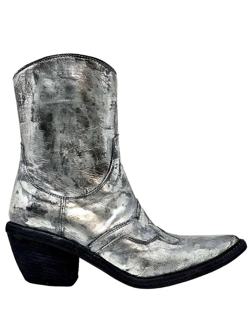 Madison Maison Black Laminated Pointy Toe Ankle Boot