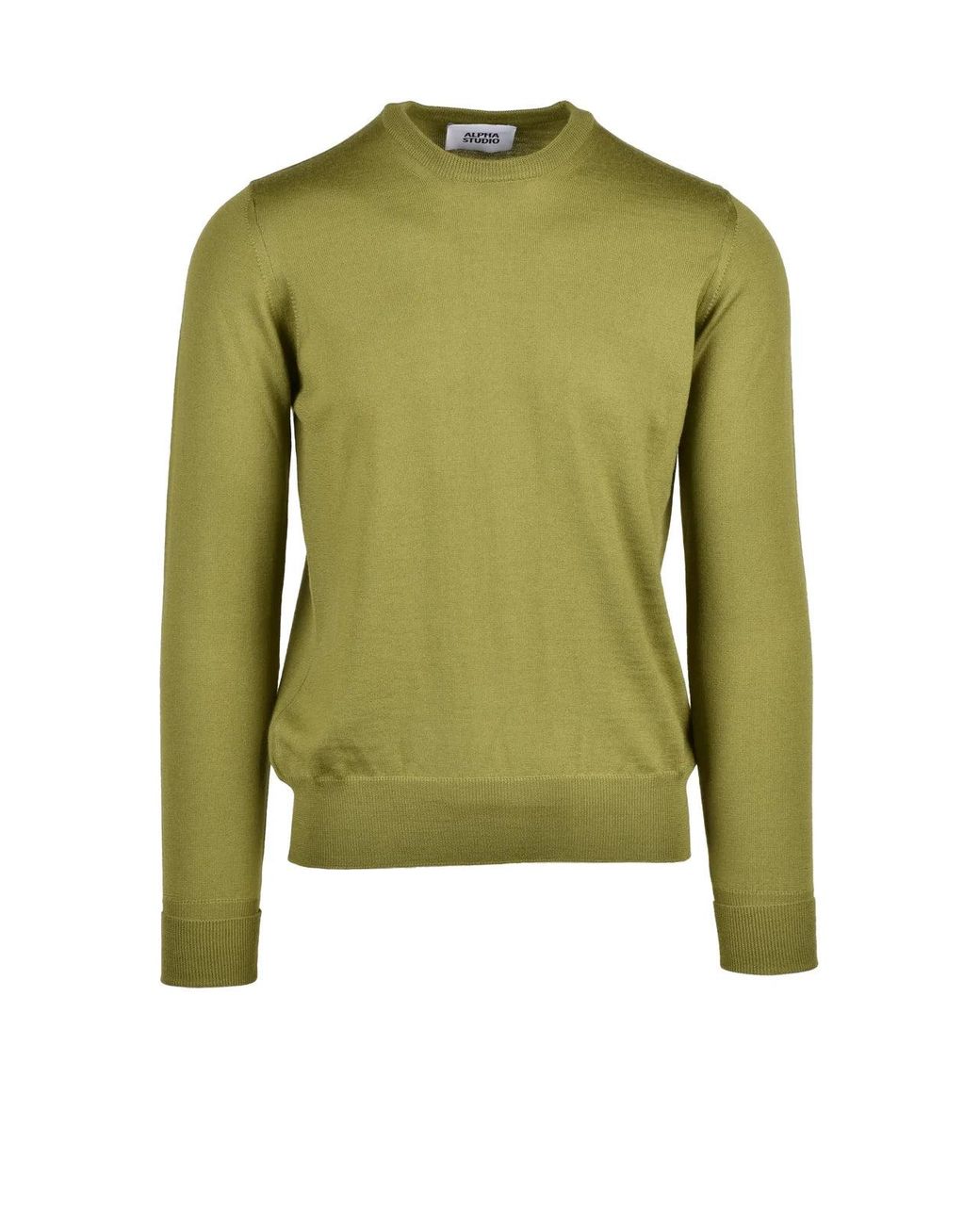 Alpha Studio Green Crew-Neck Pullover Crafted From Extra-Fine Merino Wool for men