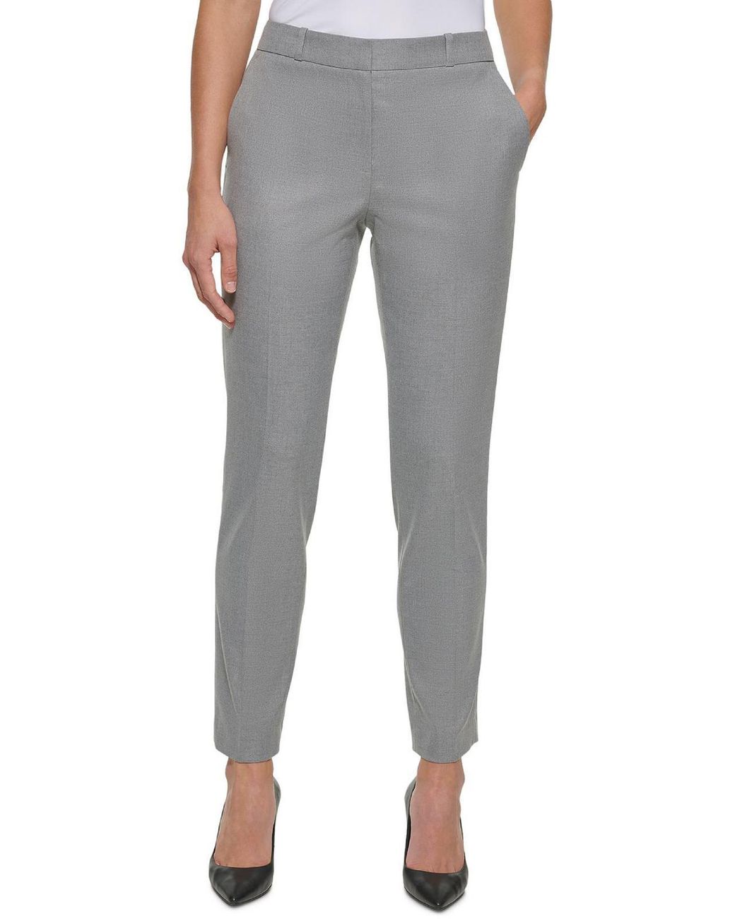 DKNY Petites Essex Heathered Work Dress Pants in Gray Lyst