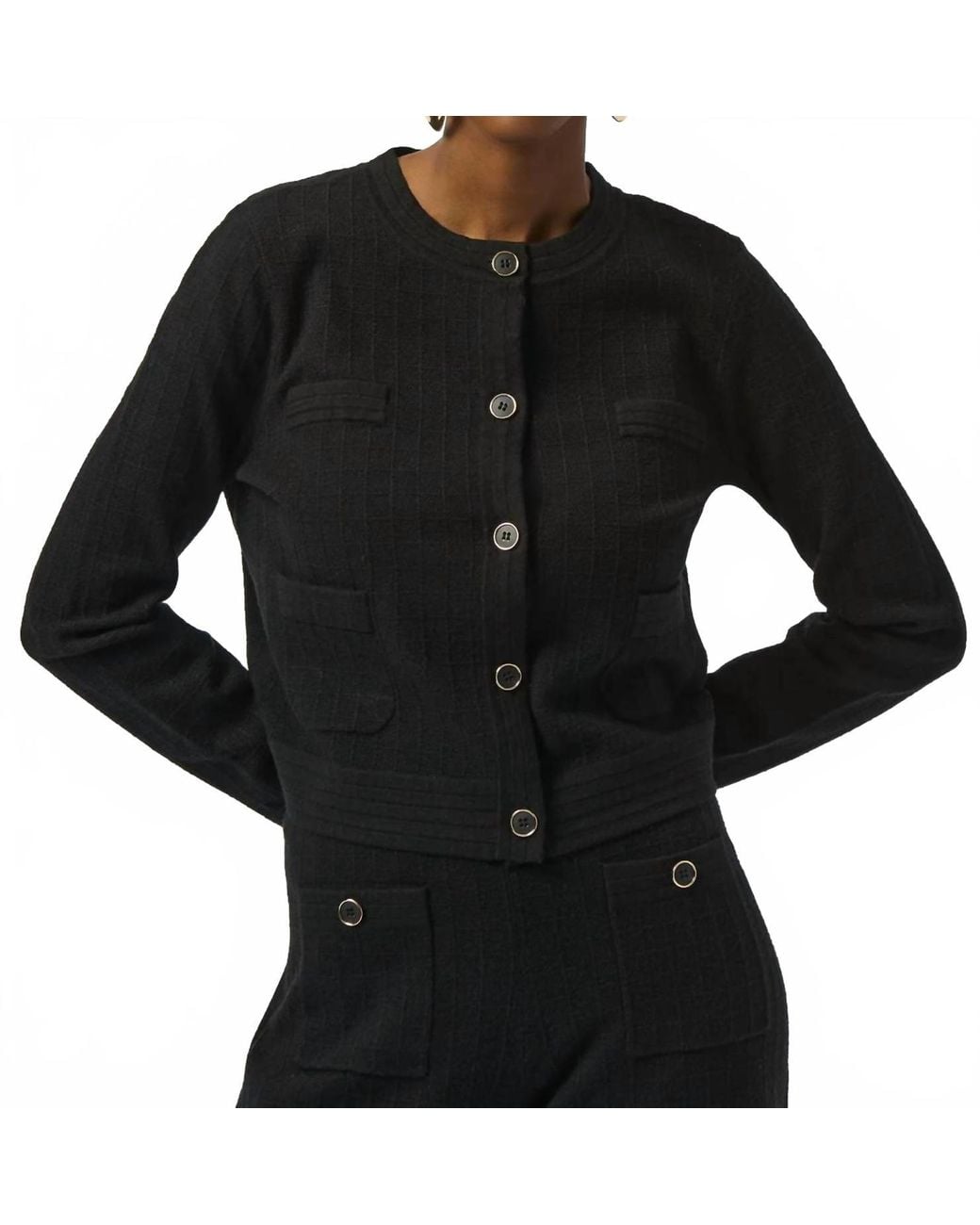 Joseph Ribkoff Black Crew Neck Button Front Jacket