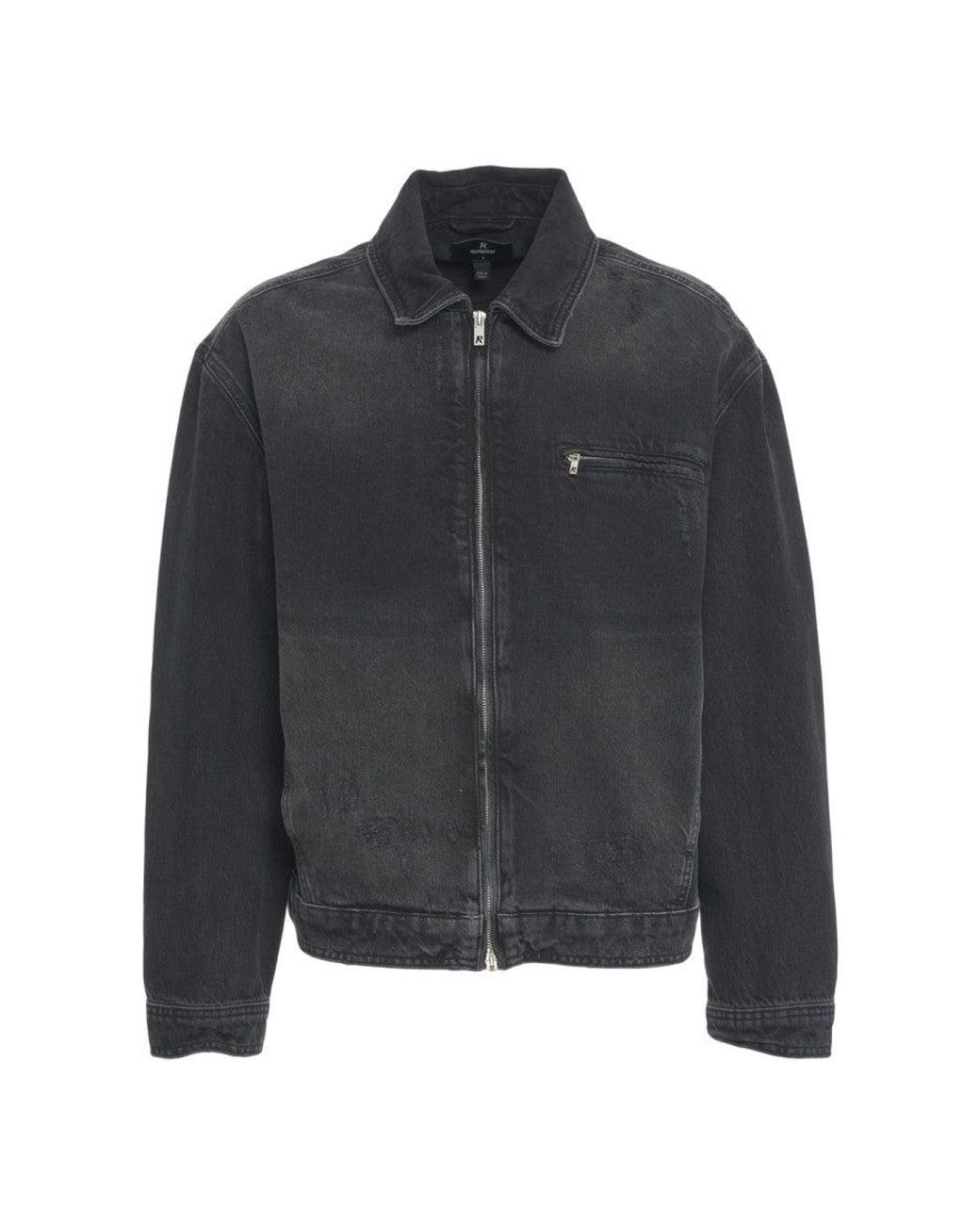 Represent Boxy Fit Denim Jacket With Distressed Finish in Black for Men ...