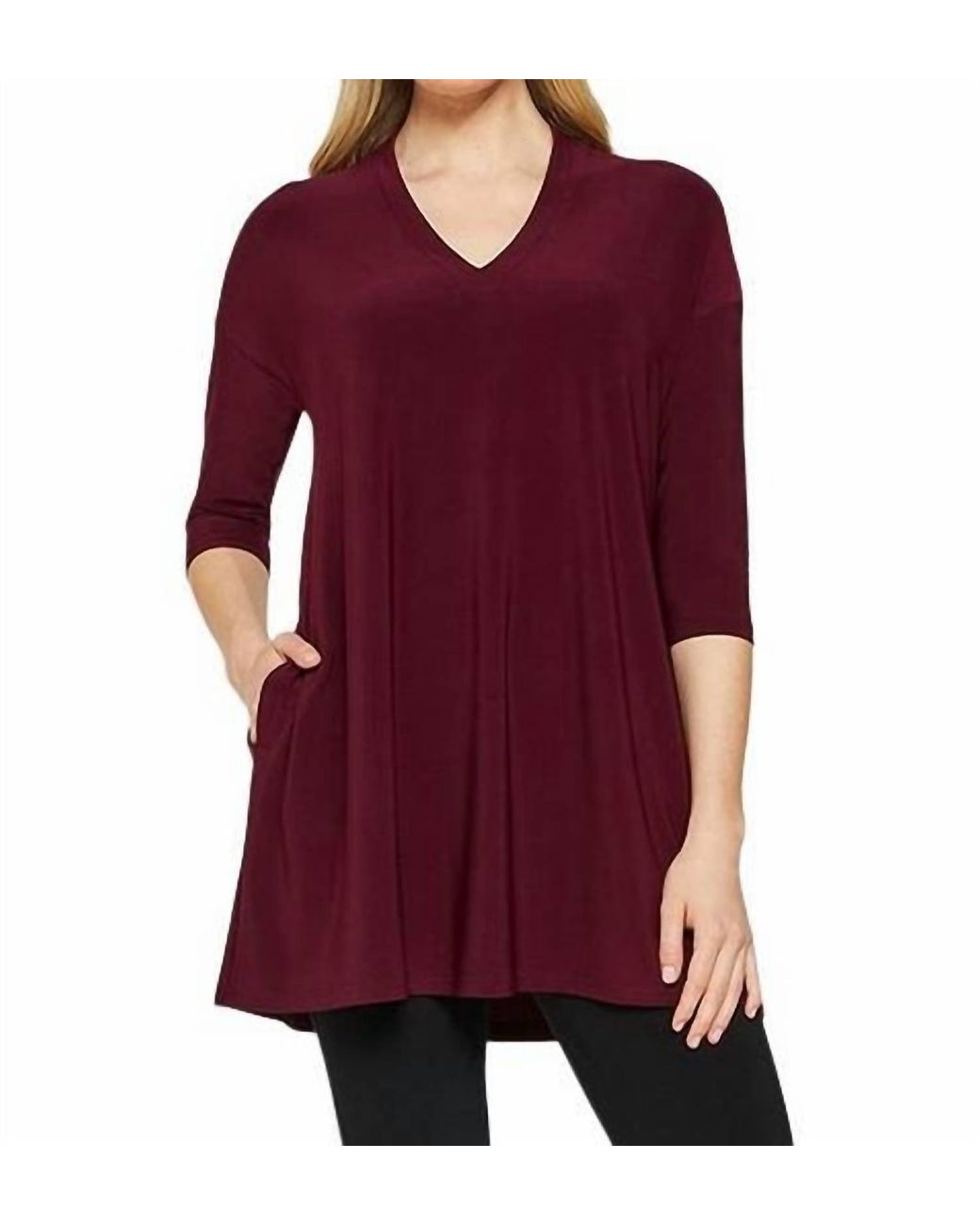 Sympli Red V Ruched Tunic Top