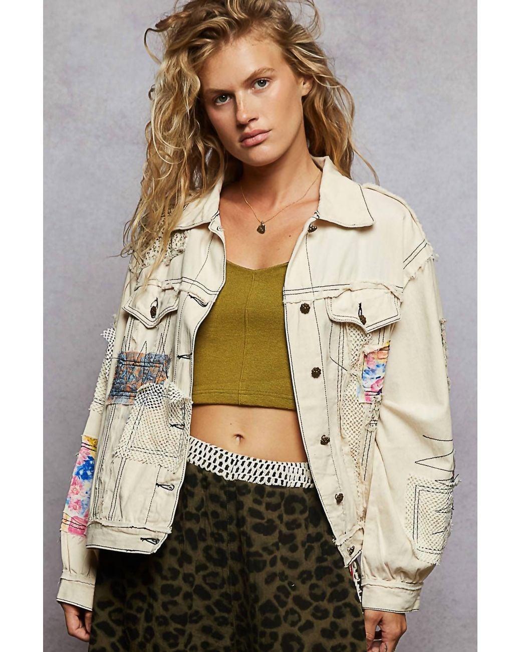 Pol Natural Patch And Net Work Jacket