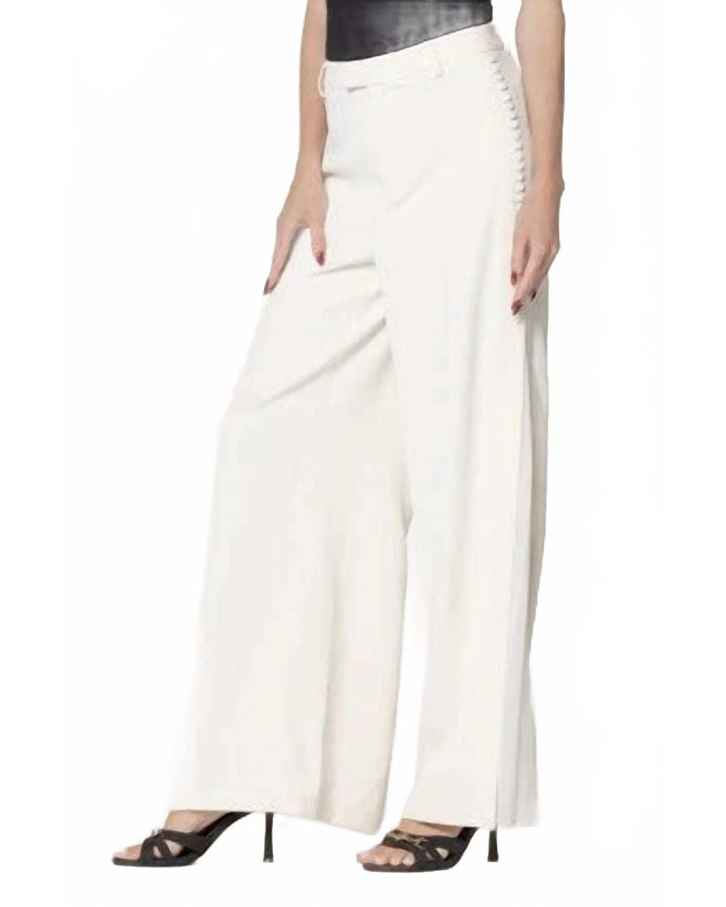 Lena® White Button Pleated Wide Leg Pants