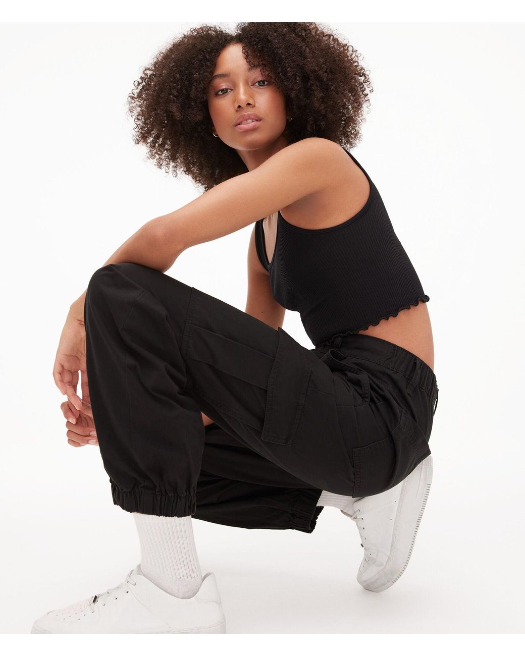 Aéropostale High-rise Cinched Baggy Cargo Pants in Black | Lyst