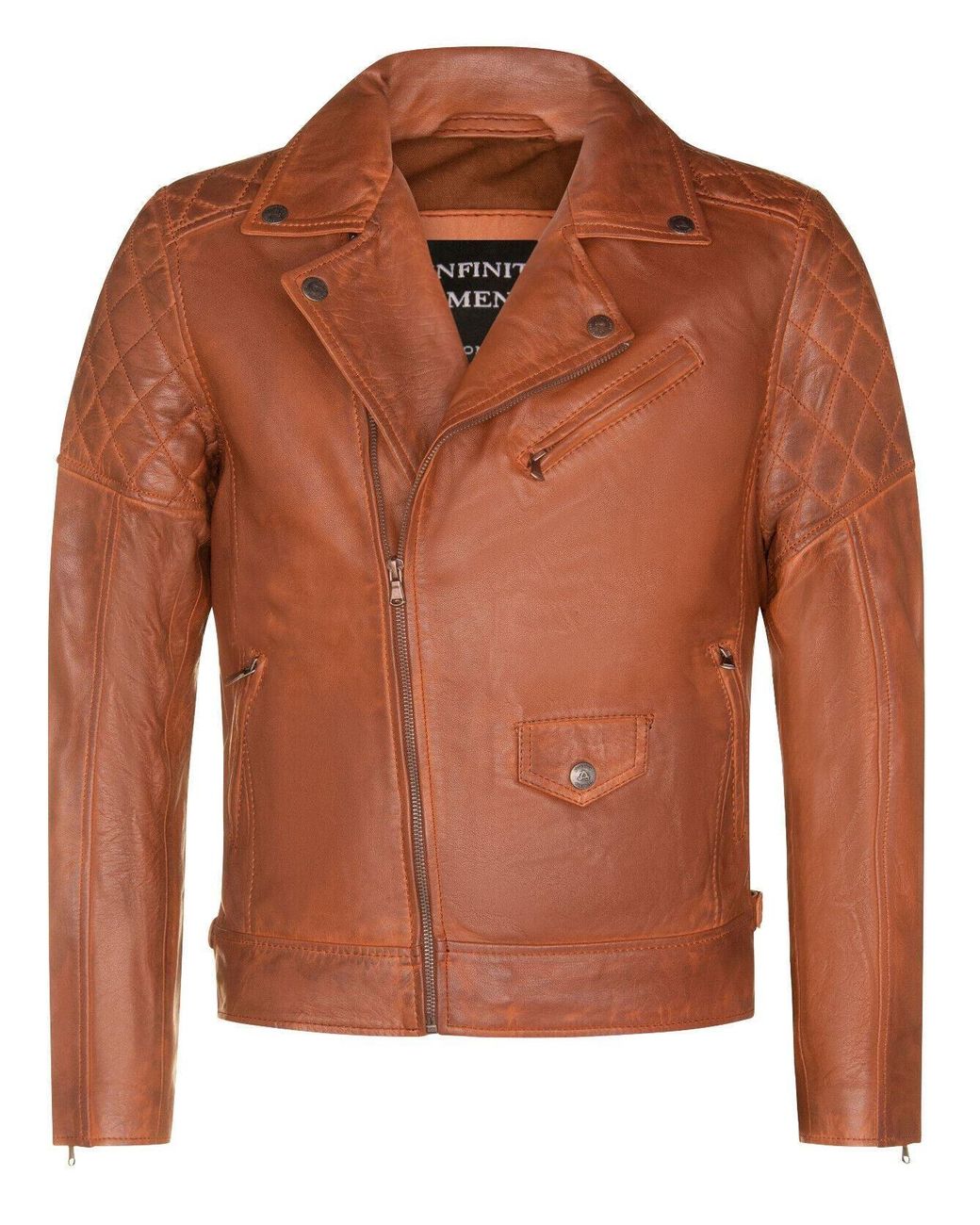 Infinity Leather Brown Cross Zip Leather Biker Jacket for men