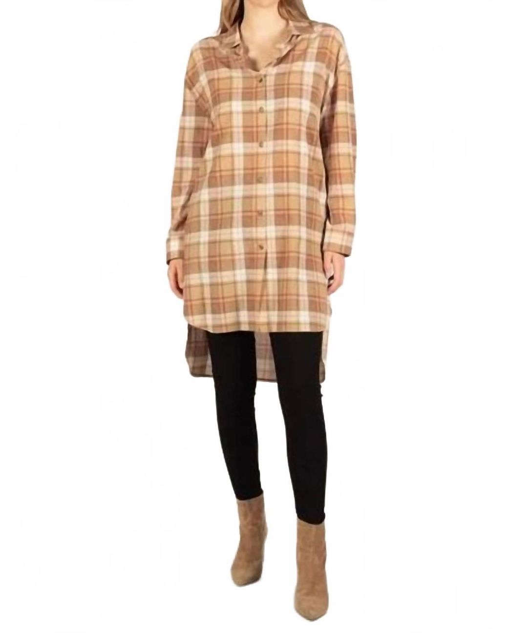 Before You Collection Natural Plaid Button Up Tunic