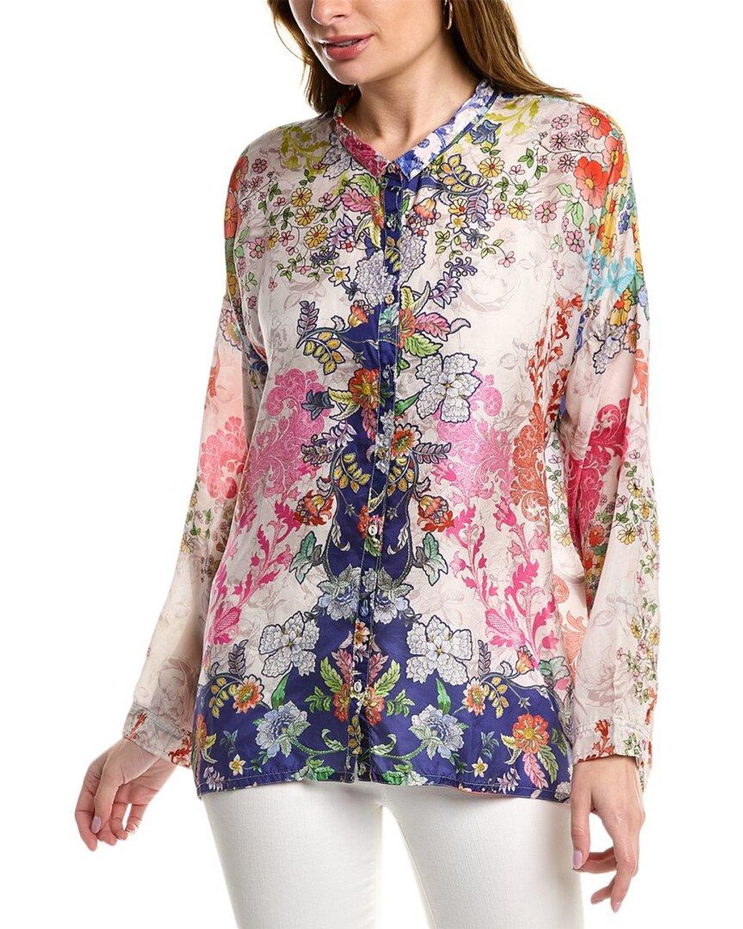 Johnny Was Shellinay Nicola Button Down Silk Shirt in Red Lyst