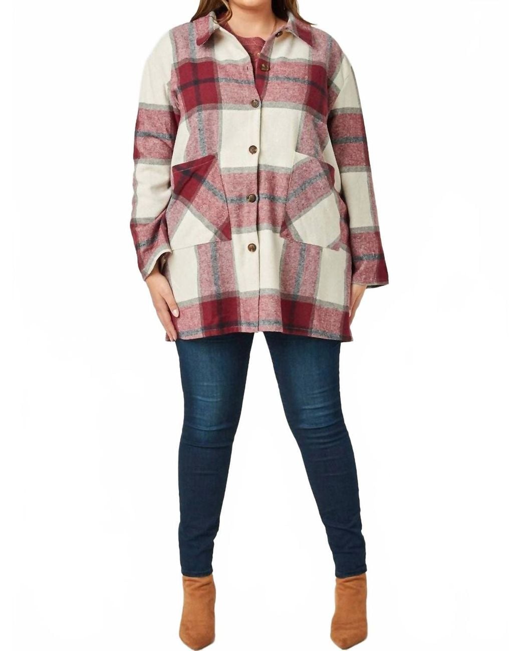 Hayden LA White Plaid Button Up Patch Pocket Jacket