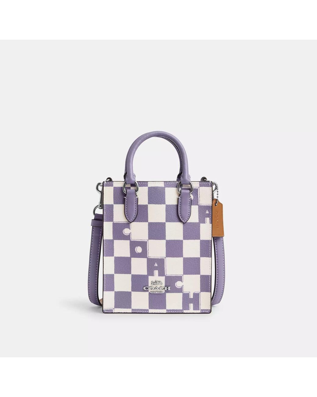 COACH North South Mini Tote With Checkerboard Print in Purple | Lyst