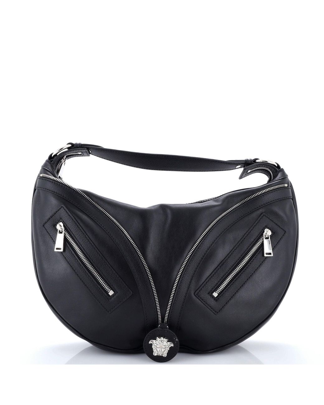 Versace Black Repeat Hobo Leather