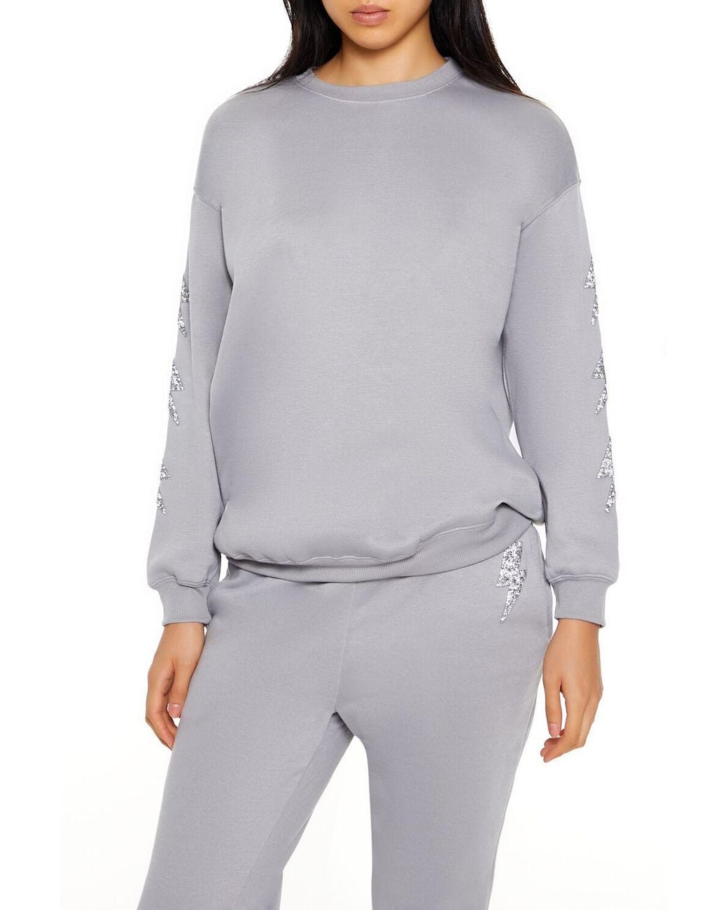 Forever 21 Gray Glitter Lightning Bolt Pullover