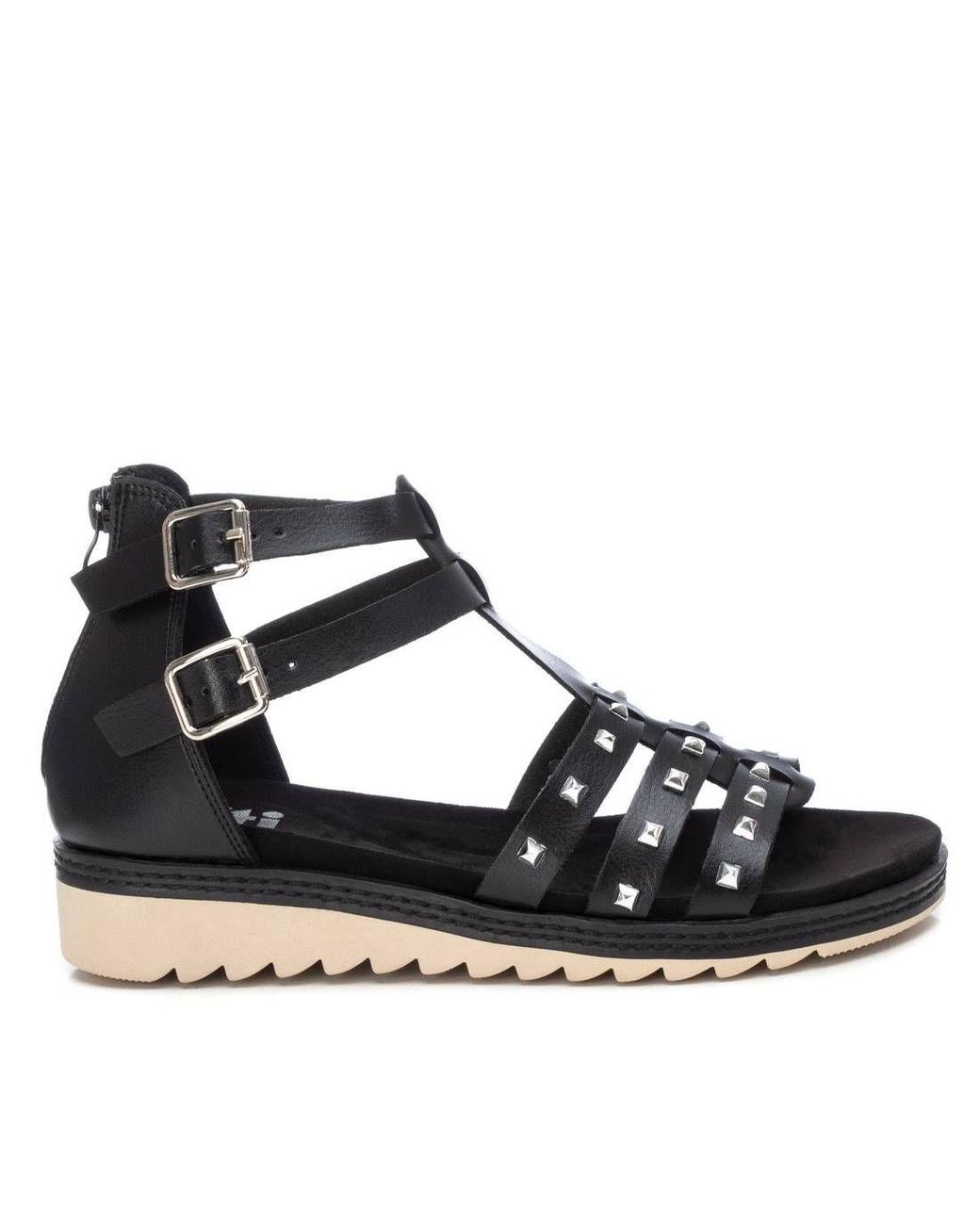 Xti Black Flat Sandals With Studs By _