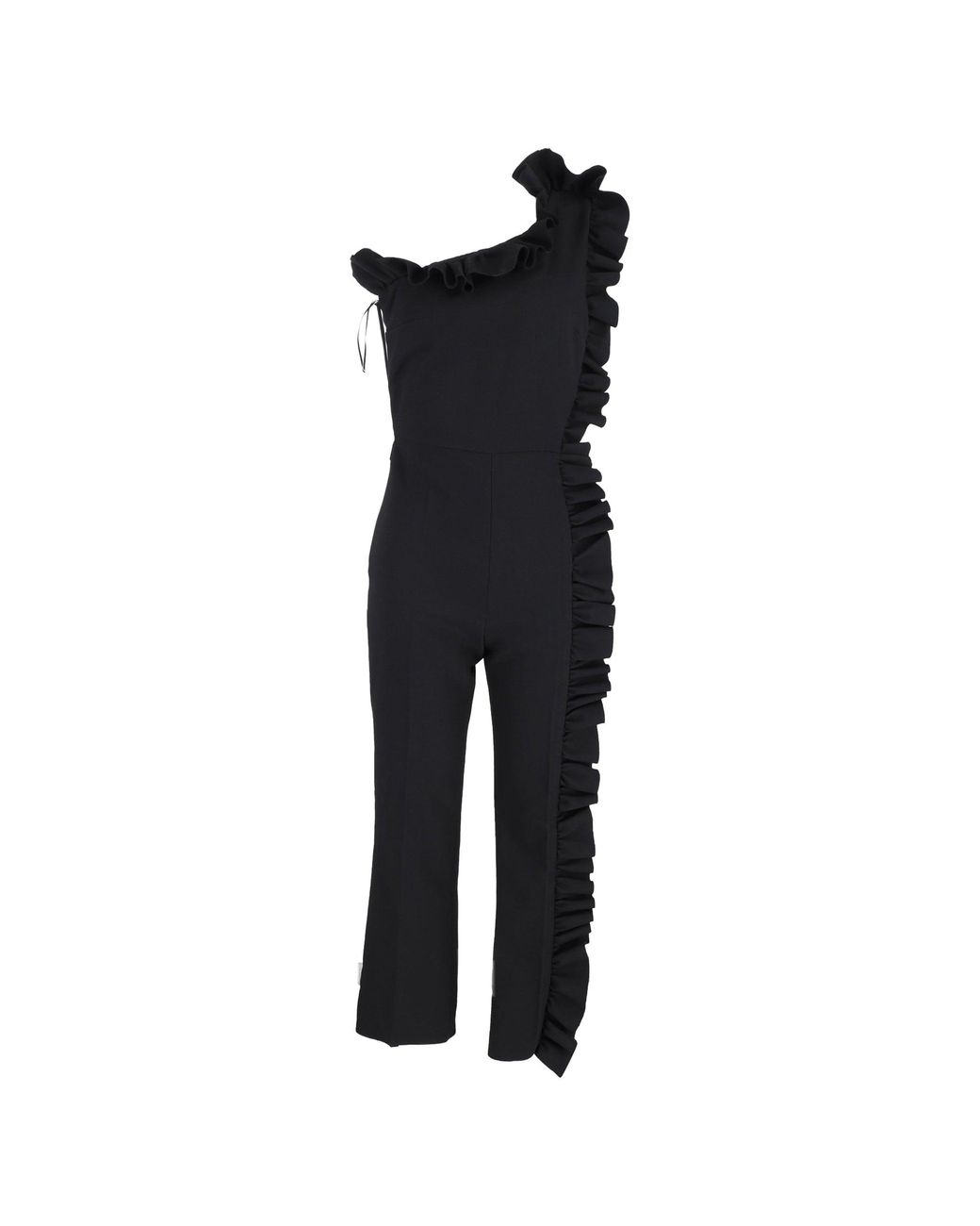 MSGM Black One-Shoulder Ruffle-Trimmed Jumpsuit
