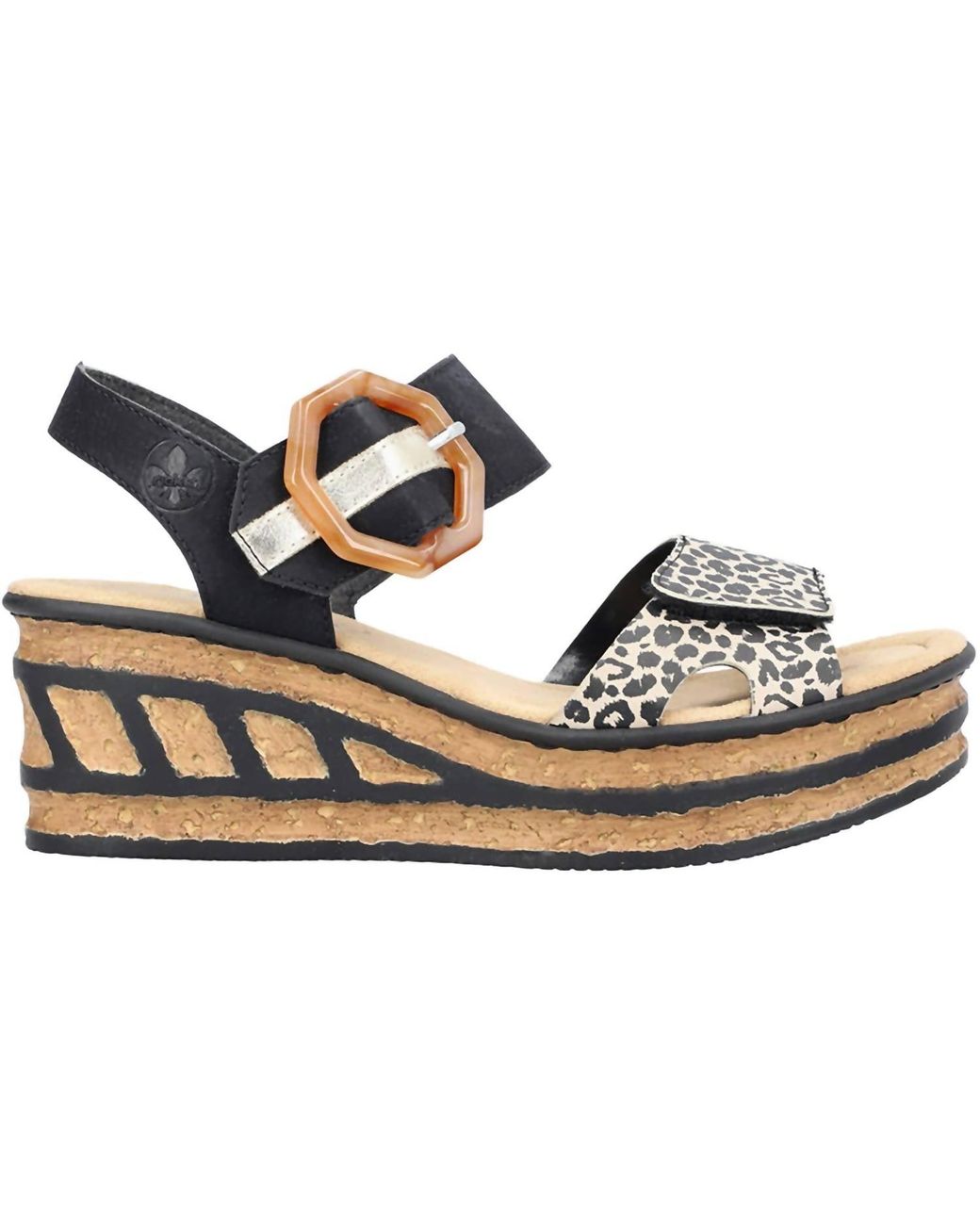 rieker-faux-leather-wedge-sandals-in-blue-lyst