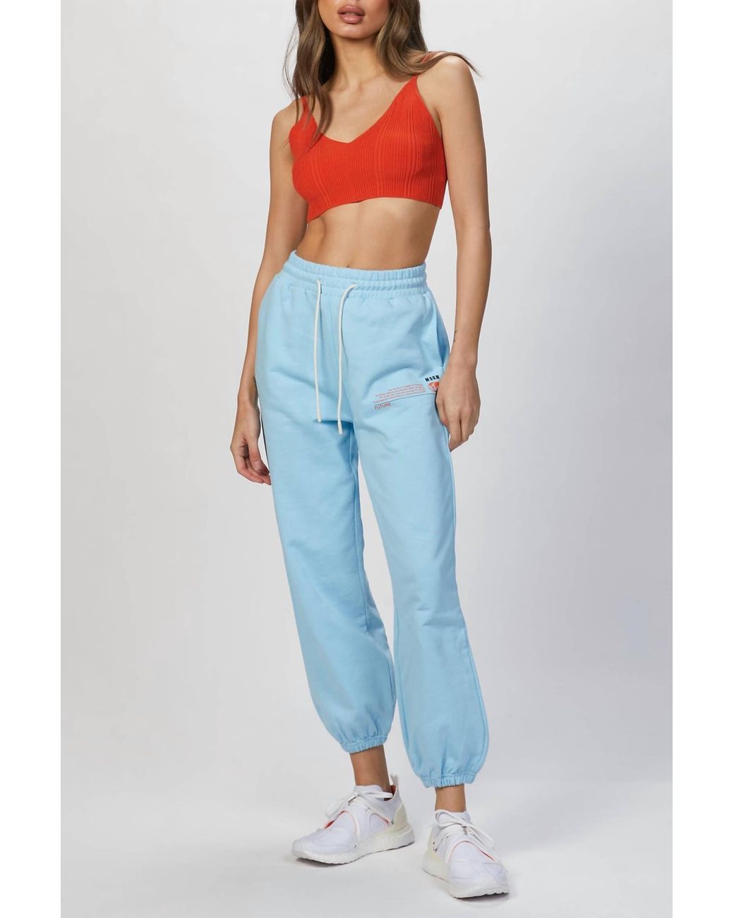 MSGM Blue Slogan Print Track Pant
