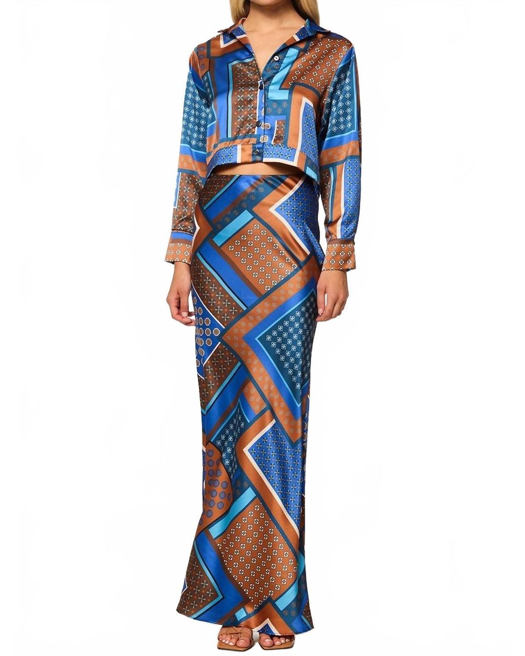 MISA Los Angles Blue Sierra Tile Patchwork Skirt