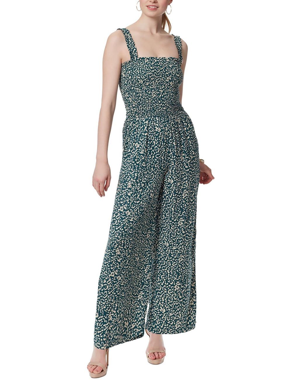 Jessica Simpson Smocked Square Neck Jumpsuit in Green | Lyst